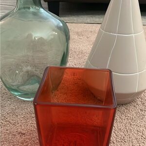 Elegant Glass Vase Set - Green, White, and Orange